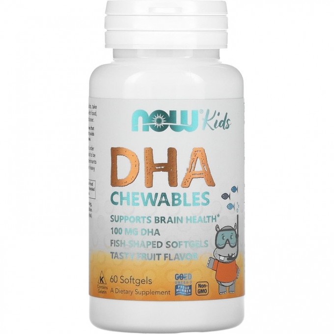 Рыбий жир для детей NOW FOODS DHA, 100 мг - 60 капсул NS29516